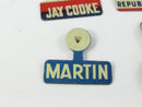 Vintage Political Patriotic Lithograph Tin Collar Tab Clip Pin Lot of 6 Jay Cooke Martin Republican CFC USIT Eagle