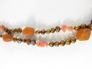 Long Multi Strand Freshwater Pearl Carnelian Agate and Pink Coral Chip Necklace with RS China 925 Sterling Clasp, 43 Inch