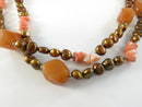 Long Multi Strand Freshwater Pearl Carnelian Agate and Pink Coral Chip Necklace with RS China 925 Sterling Clasp, 43 Inch