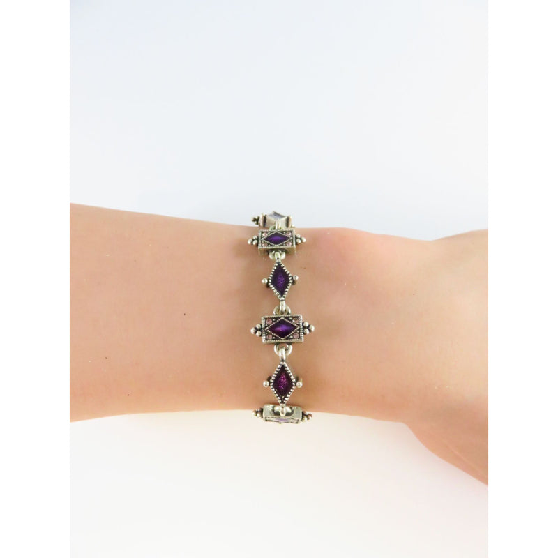 Napier Silver Tone Bracelet With Purple Enamel & Pink Rhinestones