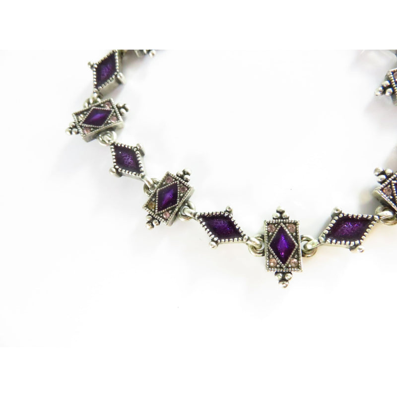 Napier Silver Tone Bracelet With Purple Enamel & Pink Rhinestones