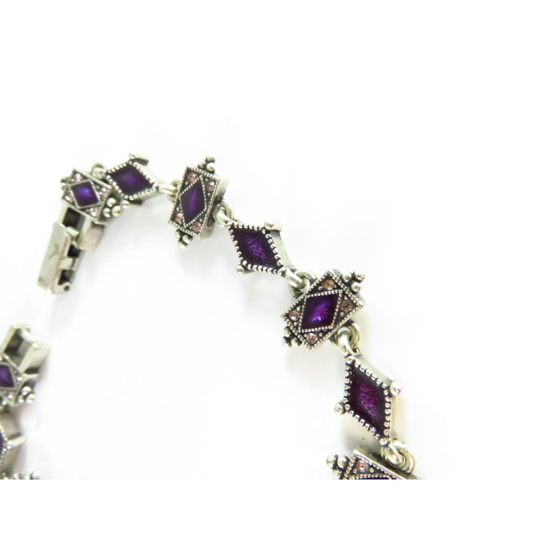 Napier Silver Tone Bracelet With Purple Enamel & Pink Rhinestones