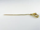 Antique Art Nouveau Floral Stick Pin Gold Tone Faux Seed Pearl Clear Glass Rhinestone Cravat Lapel Tie Pin 2 3/8 Inch
