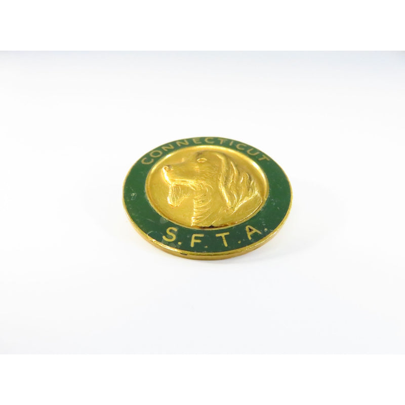 Connecticut S.F.T.A. Vintage Spaniel Dog Lapel Pin Green Enamel 1 3/8" By Johnson National NY