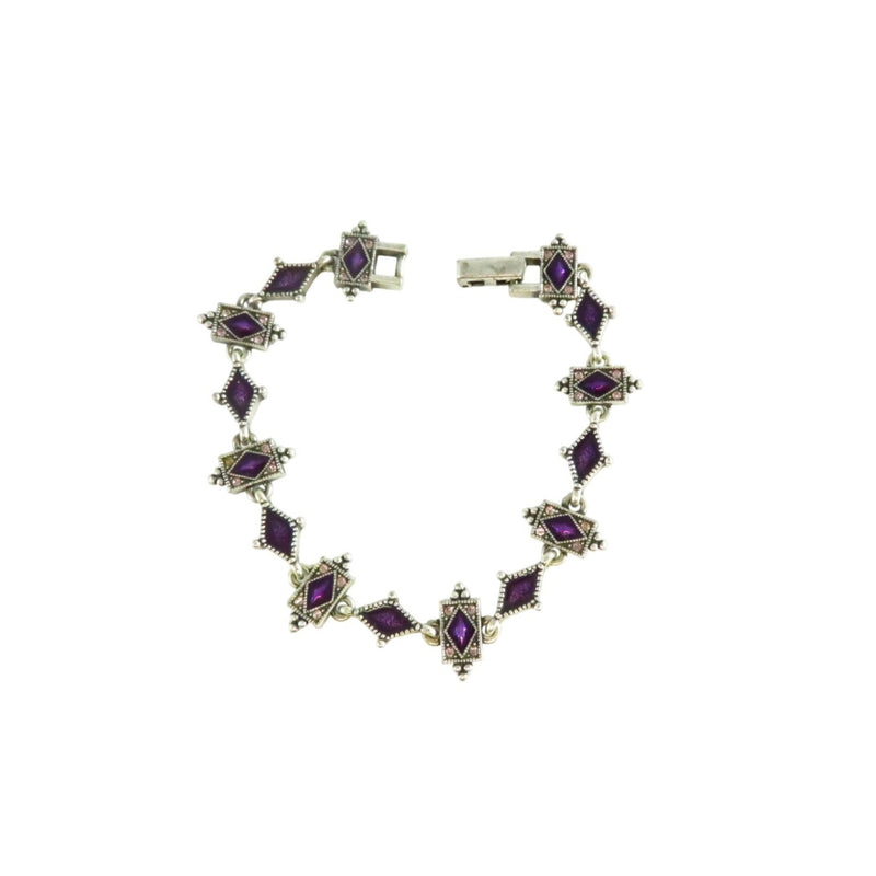 Napier Silver Tone Bracelet With Purple Enamel & Pink Rhinestones