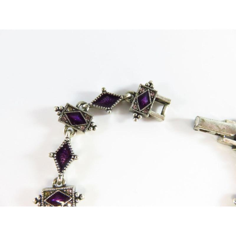 Napier Silver Tone Bracelet With Purple Enamel & Pink Rhinestones