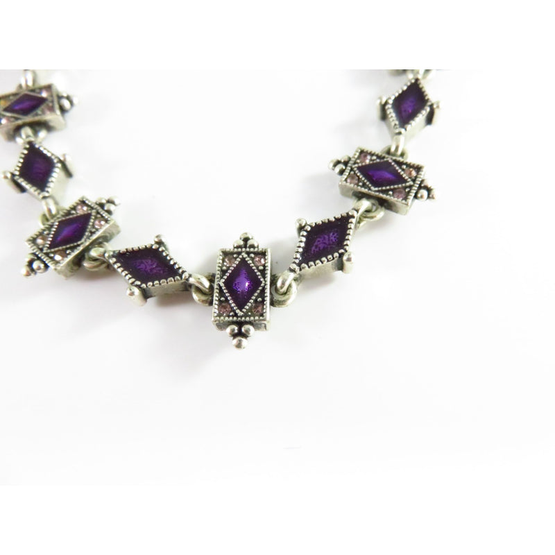 Napier Silver Tone Bracelet With Purple Enamel & Pink Rhinestones