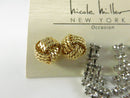 Nicole Miller New York Occasion Rhinestone Dangle Earring Set with Chevron and Fringe Drops plus Gold-Tone Woven Knot Studs