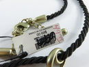 Chico's Gold Tone Geometric Oval Tassel Necklace with Black Braided Rope, Rhinestone Rondelles and 30 Inch Extension Chain