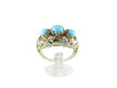 Antique 14K Gold Filigree Ring with Turquoise Cabochons and Diamond Accents Art Nouveau Era
