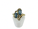 14K Yellow Gold Ring Sz 6.75 Blue Topaz (Origin Unknown) with Diamond Accent
