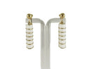1980s Ribbed Dangle Clips, White Enamel Earrings, 1.5" Drop, Gold Tone Statement