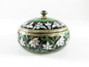 Vintage Enameled Sterling Silver Green, Black, Gold, White Trinket Box, Mint Box