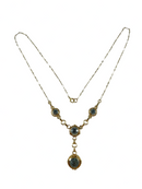 14K Gold Edwardian Blue Zircon Lariat Necklace, 4 Natural Stones