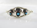 Petite Sterling Silver Cuff Bear Claw Shadowbox Turquoise Unsigned Navajo Style