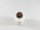 Antique Victorian 10K Gold Flower Ring with Burgundy Glass and Seed Pearl Surround Size 4.75