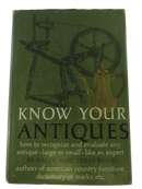 Front dust jacket of Know Your Antiques by Ralph and Terry Kovel, with spinning wheel and pitcher illustration.