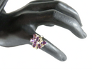 Amethyst & Diamond Cluster Cocktail Ring 14K Gold Signed FL 7 Oval Stones Size 6.75