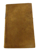Front cover of the worn brown leather hardcover book.