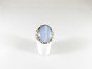 Polished Cabochon Blue Agate Pinky Ring Sterling Silver Sajen Size 10.25