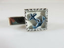 Anchor Tie Clip Tie Bar Clasp Vintage Blue White Enameled Silver Metal