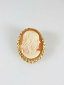 14K Gold Shell Cameo Right-Facing Portrait Brooch Pendant, 7.3 g, Mid-Century