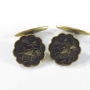 Vintage K24 Japanese Damascene Village View Chain Link Cufflinks Set Etched w/