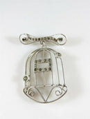 Unique Integrity Sterling Silver Rhinestone Bird Cage Brooch