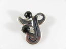 Fetching Modernist Swirling Silver & Onyx Brooch Pendant Taxco TC Conjoined Old