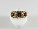 Victorian 18K Yellow Gold Ruby & Diamond Carved Half-Hoop Ring c.1890s, Size 4.25