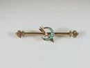Victorian 10K Gold Crescent Moon Star & Arrow Brooch with Turquoise & Seed Pearl