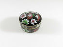 Cloisonne Brass & Enamel Floral Trinket Snuff Box Black White Pink Green Hinged