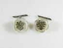 Antique Chinese Export Figural Floral MOP Sterling Good Luck Cuff Links
