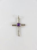 Vintage Southwestern Cabochon Purple Stone Wire Wrapped Sterling Silver Cross