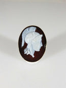 Victorian Era 14K Gold High Relief Carved Hardstone Roman Soldier Ring Size 7