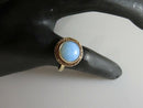 Victorian 14K Yellow Gold Ring with Opalescent Glass Cabochon Size 8.5