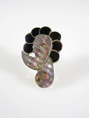 Vintage Abstract Style Unmatched Onyx Abalone & Sterling Disc Taxco ETM Single Earring