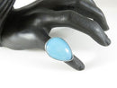 Boho Fun Sky Blue Large Polished Glass Silver Plate Adjustable Ring