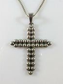Vintage Beaded Cross 3" x 2" with 24" Box Chain House of Bangles Sterling
