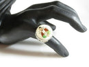 Japanese Satsuma Deity God of Fortune Hand Painted Button Ring Sterling