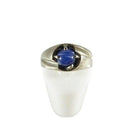 10K White Gold Unisex Round Cabochon Blue Star Sapphire Ring Size 6.75