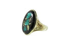 Antique 14K Gold Reverse-Painted Glass Floral Plaque Ring c.1910–1930 (≈8 g, Sz 6)