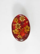 Vintage Pressed Flower Pendant Brooch Red in Red Oval Sterling Silver T-O Signed