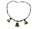 Beautiful Inlaid Stone Tab Choker Necklace With Sterling Silver Pearls & Melons
