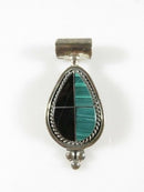 Sterling Silver Onyx Malachite Slide Pendant Southwestern Mexico 8.2mm ID Bale