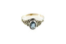 Vintage Oval Blue Glass Solitaire Sterling Silver Petite Ring Size 7
