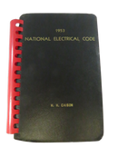 Front cover of the 1953 National Electrical Code with gilt title, H. H. Caison imprint, and red plastic comb binding.
