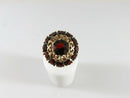 Mid-Century Bombé 14K Gold Garnet Cluster Ring, Pierced Filigree Dome, Size 5.5 (One Stone Damaged)