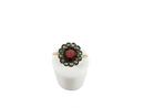 Antique Victorian 10K Gold Flower Ring with Burgundy Glass and Seed Pearl Surround Size 4.75