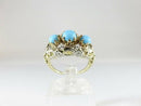 Antique 14K Gold Filigree Ring with Turquoise Cabochons and Diamond Accents Art Nouveau Era